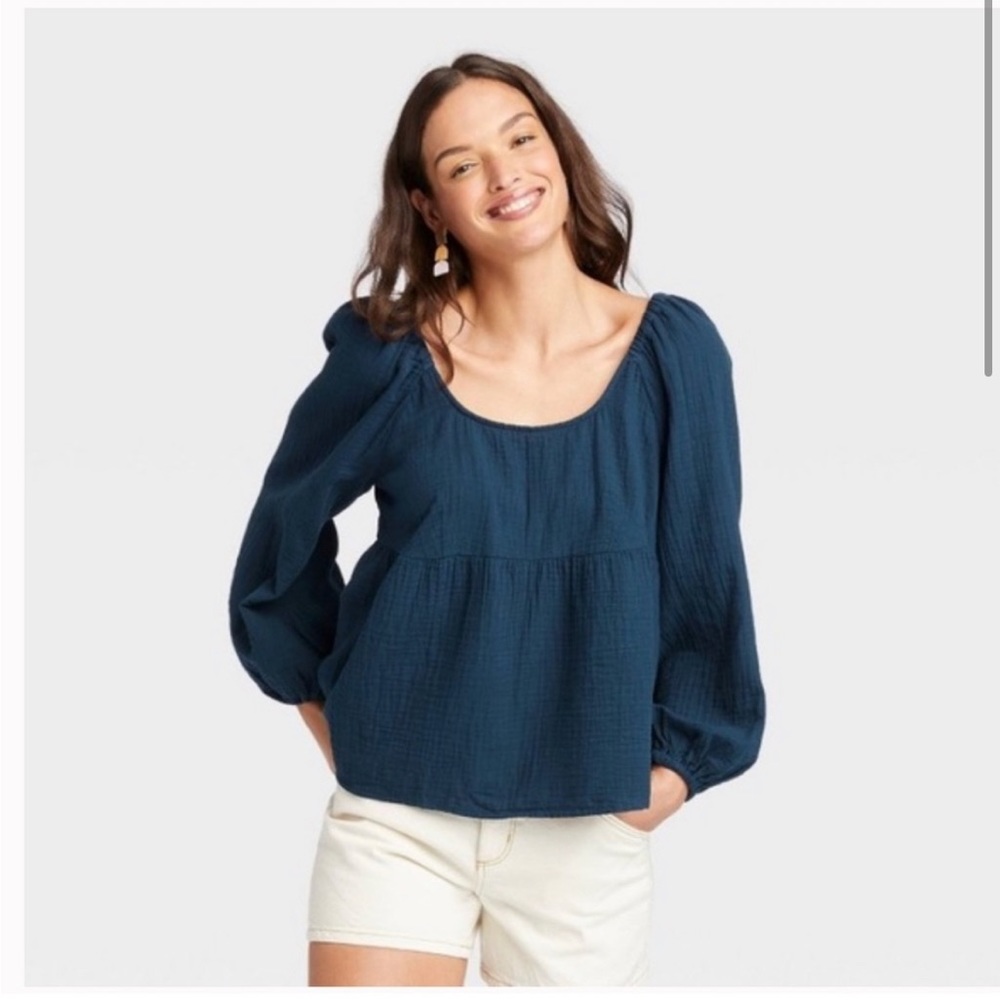 Universal Thread Balloon Sleeve Peplum Top